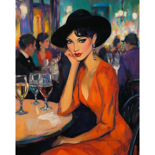 Schilder Op Nummers - Elegante vrouw in restaurant