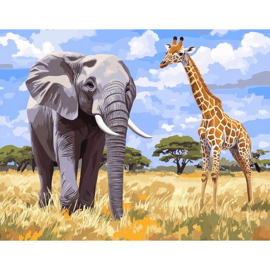 Schilder Op Nummers - Olifant en Giraffe