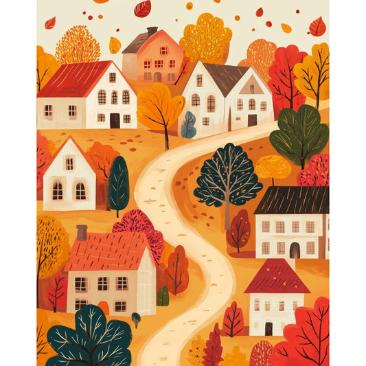 Schilder Op Nummers - Herfst in het dorpje