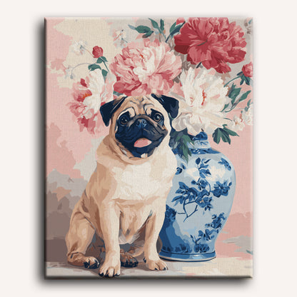 Bloemen mopshond