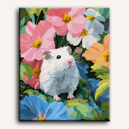 Hamster in het bloemenveld