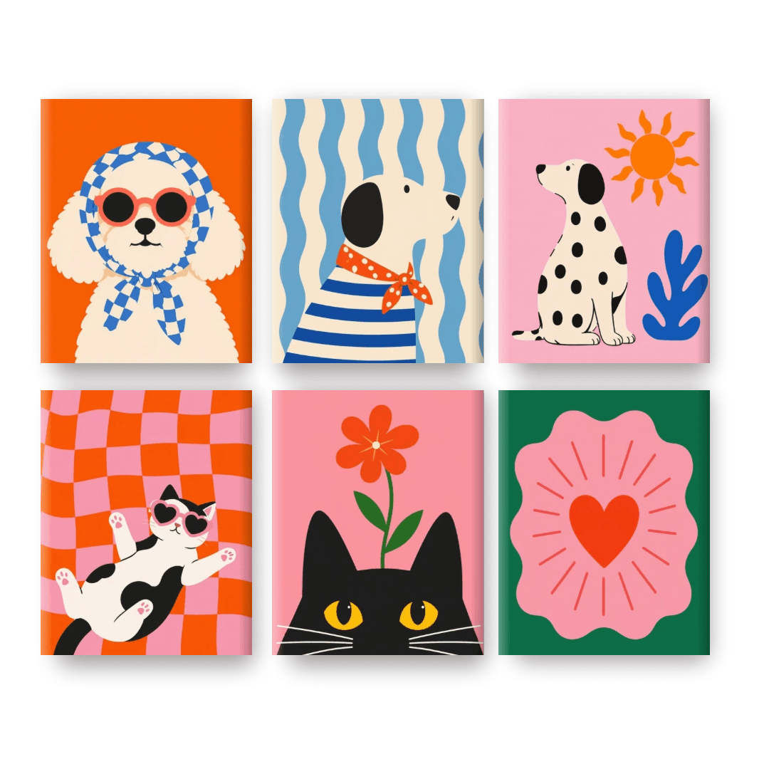 6 Mini Paintings | Pop Art Huisdieren Set