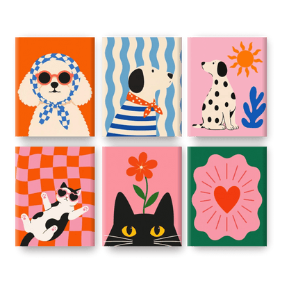 6 Mini Paintings | Pop Art Huisdieren Set