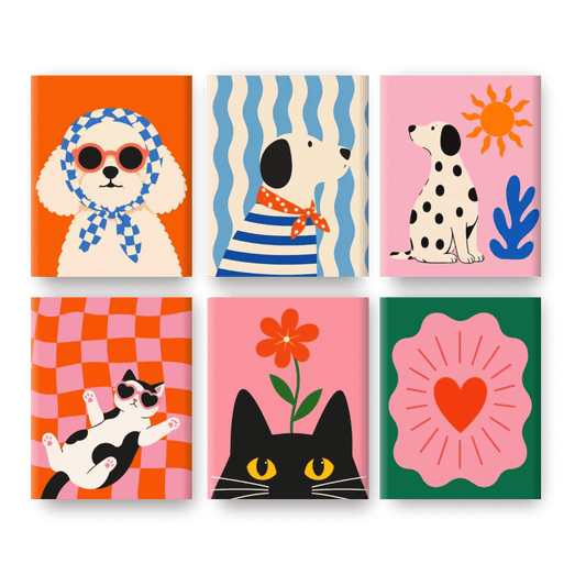 6 Mini Paintings | Pop Art Huisdieren Set