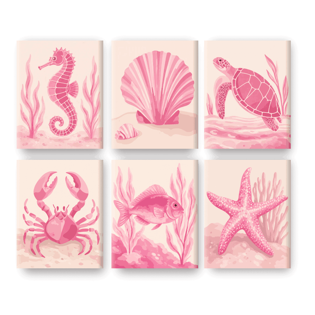 6 Mini Paintings | Roze Oceaan Set