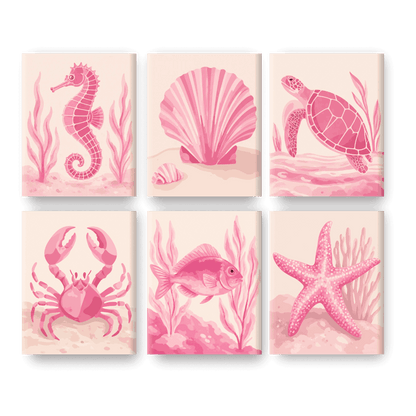 6 Mini Paintings | Roze Oceaan Set