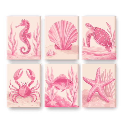 6 Mini Paintings | Roze Oceaan Set