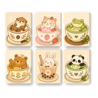 6 Mini Paintings | Dieren in Kopjes Set