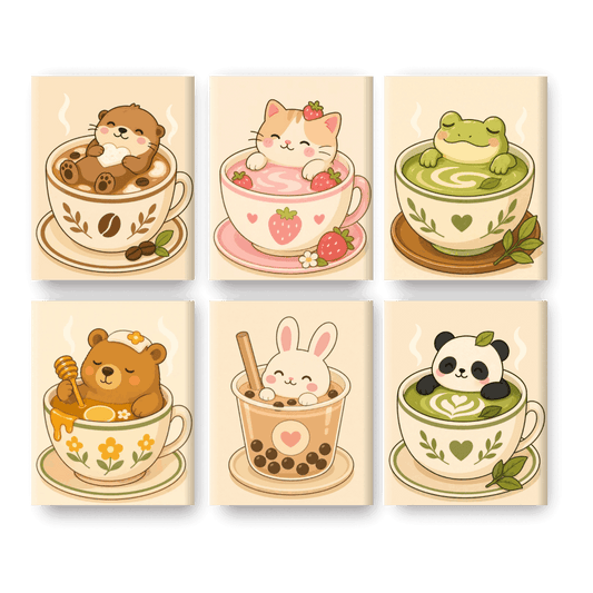 6 Mini Paintings | Dieren in Kopjes Set