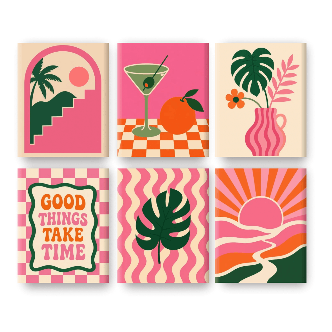 6 Mini Paintings | Retro Roze Vibes Set