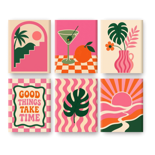 6 Mini Paintings | Retro Roze Vibes Set