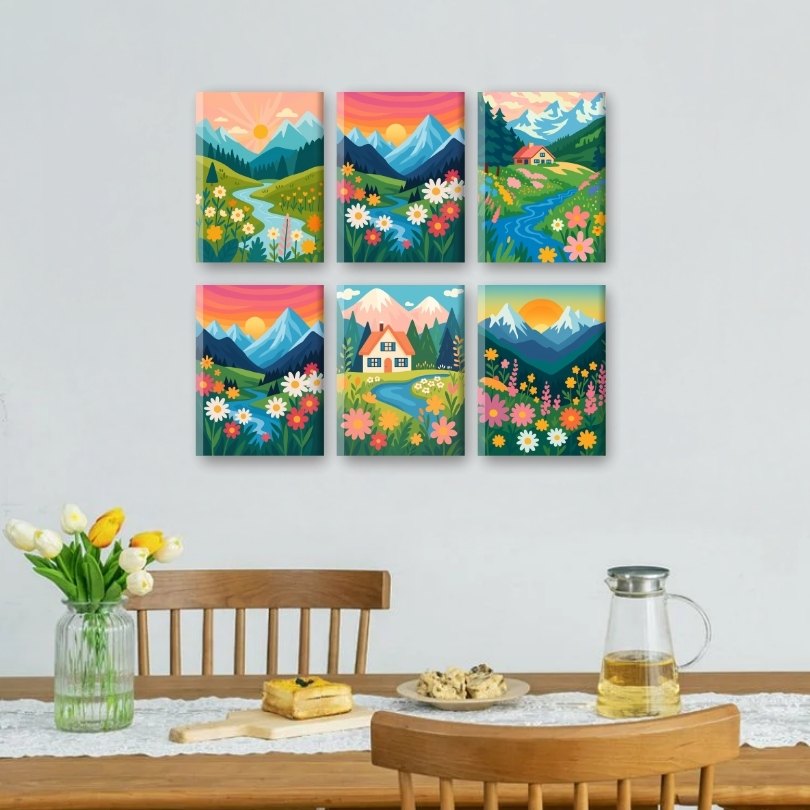 Kleurrijke landschappen set Mockup
