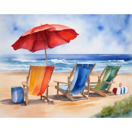 Schilder Op Nummers - Drie strandstoelen