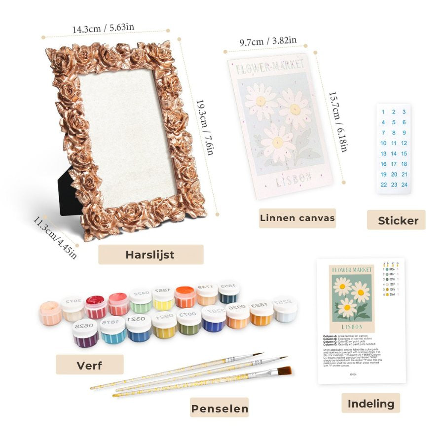 Mini Painting met Fotolijst – Bloemenmarkt Lissabon