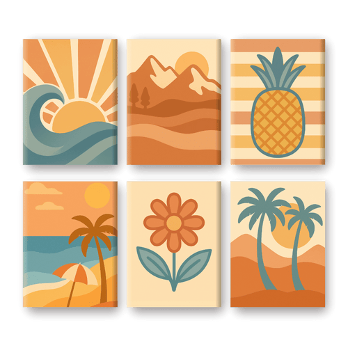 6 Mini Paintings | Retro zomer set