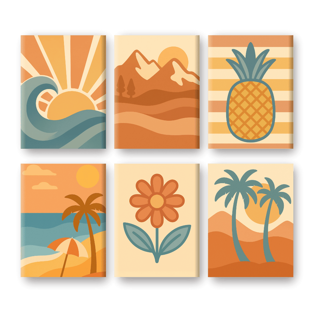 6 Mini Paintings | Retro zomer set