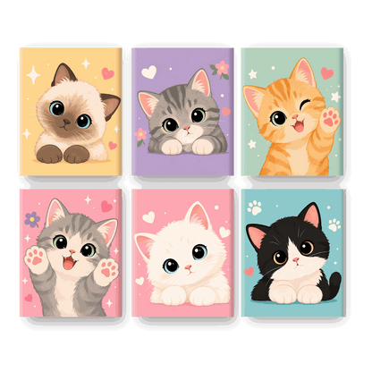 6 Mini Paintings | Schattige Kawaii Katten Set - Schilder Op Nummers