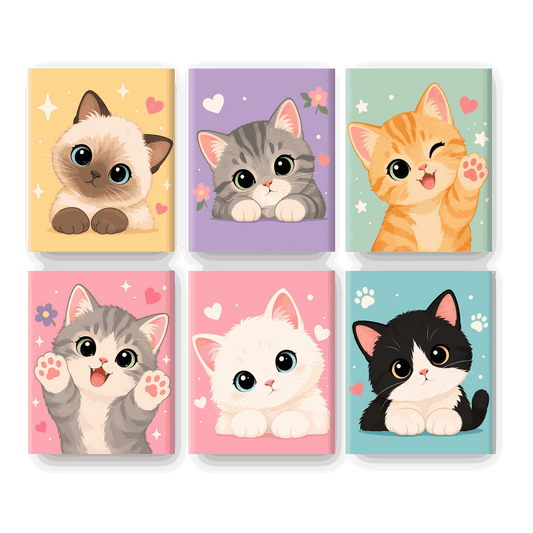 6 Mini Paintings | Schattige Kawaii Katten Set - Schilder Op Nummers