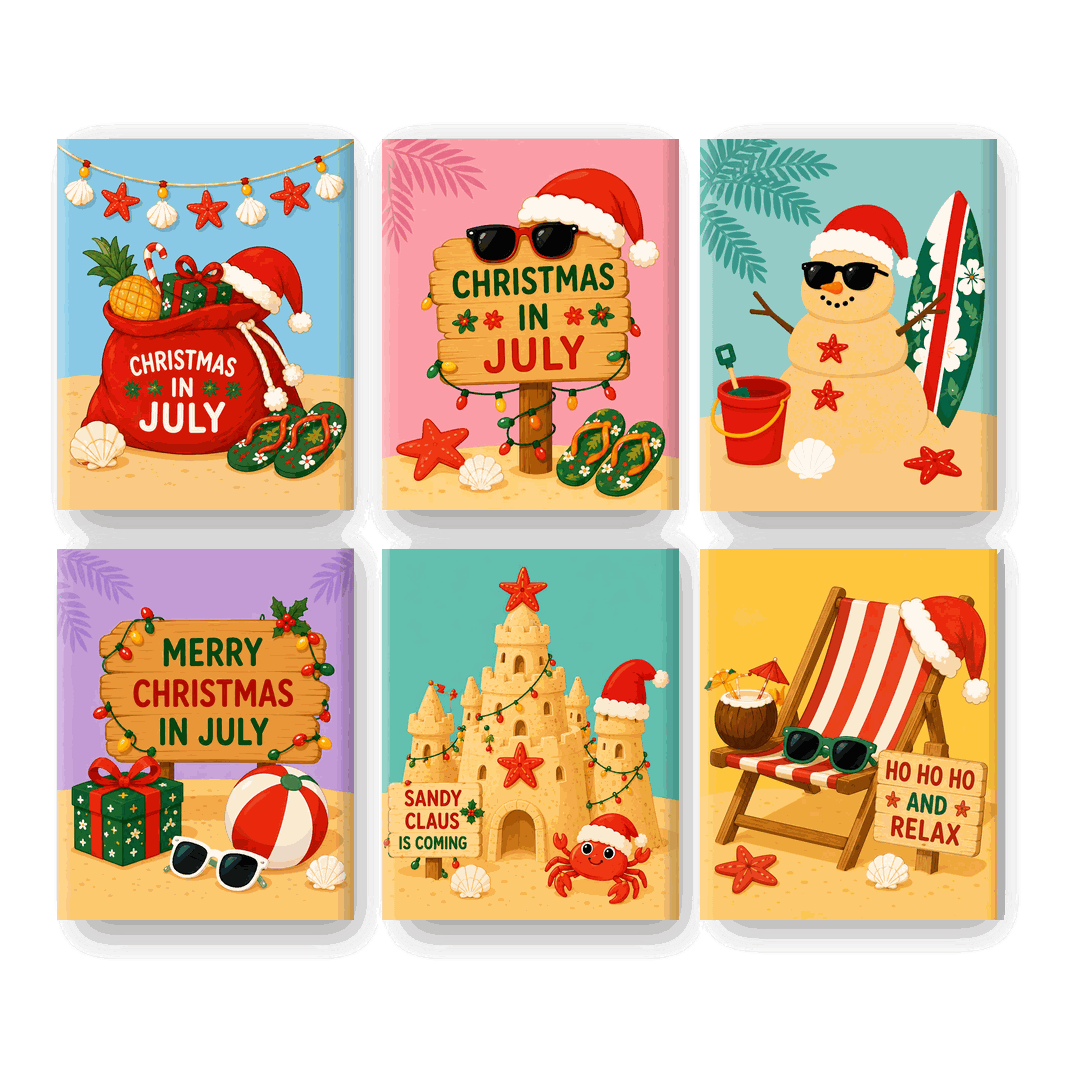 6 Mini Paintings | Kerst in Juli Set - Schilder op nummers