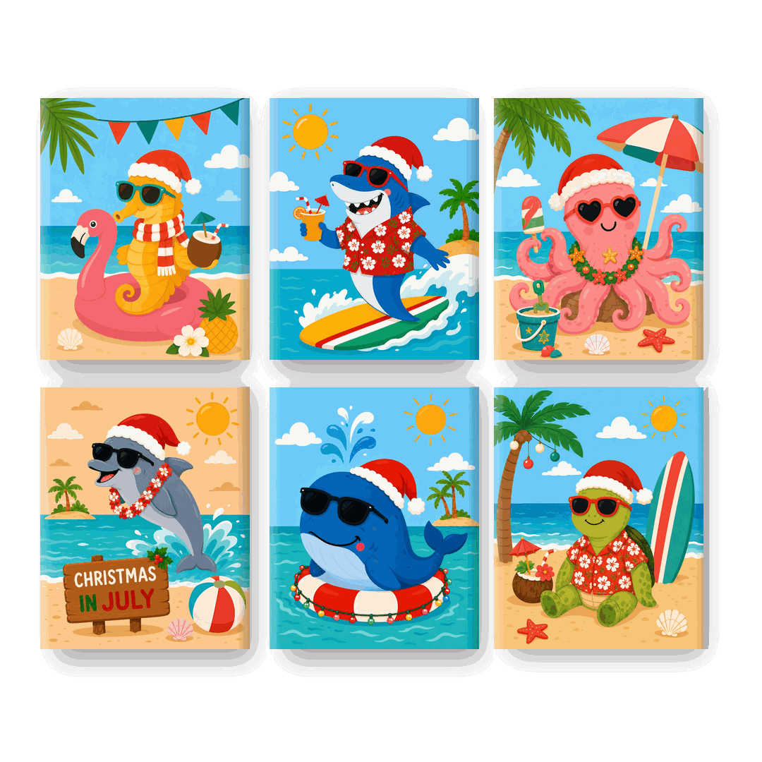 6 Mini Paintings | Kerst Waterdieren Set