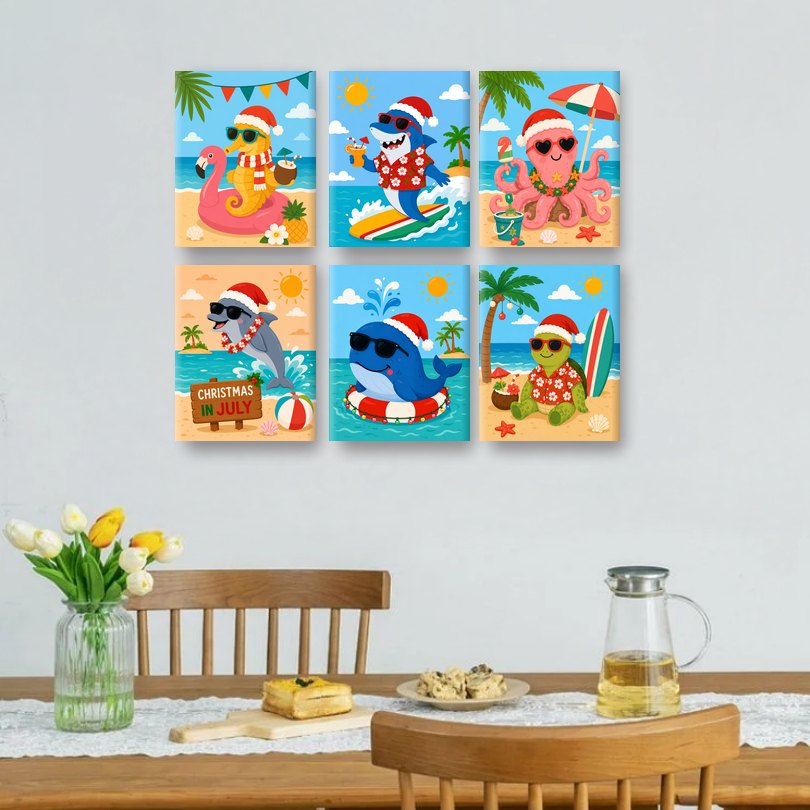 6 Mini Paintings | Kerst Waterdieren Set