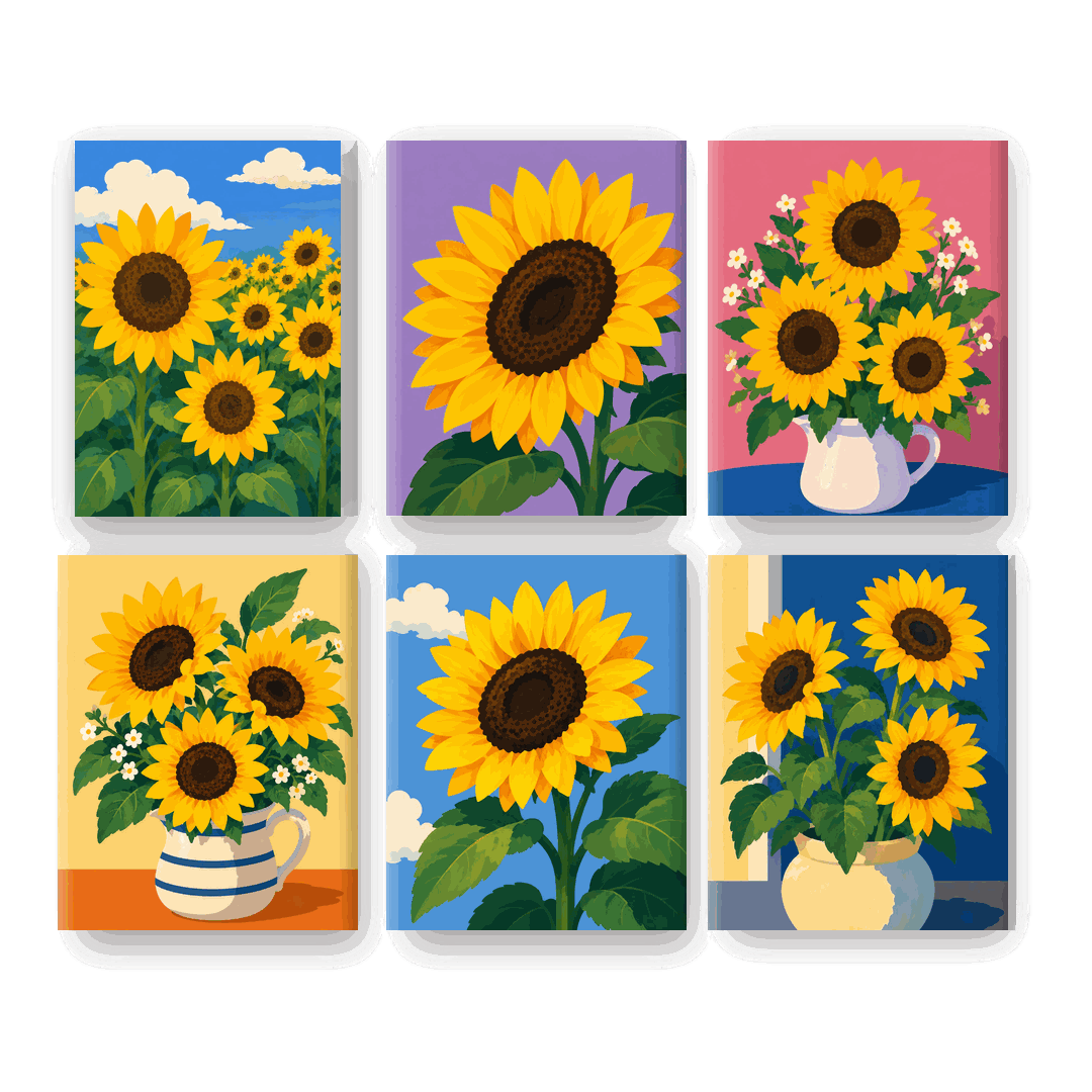 6 Mini Paintings | Zonnebloem Set - Schilder Op Nummers