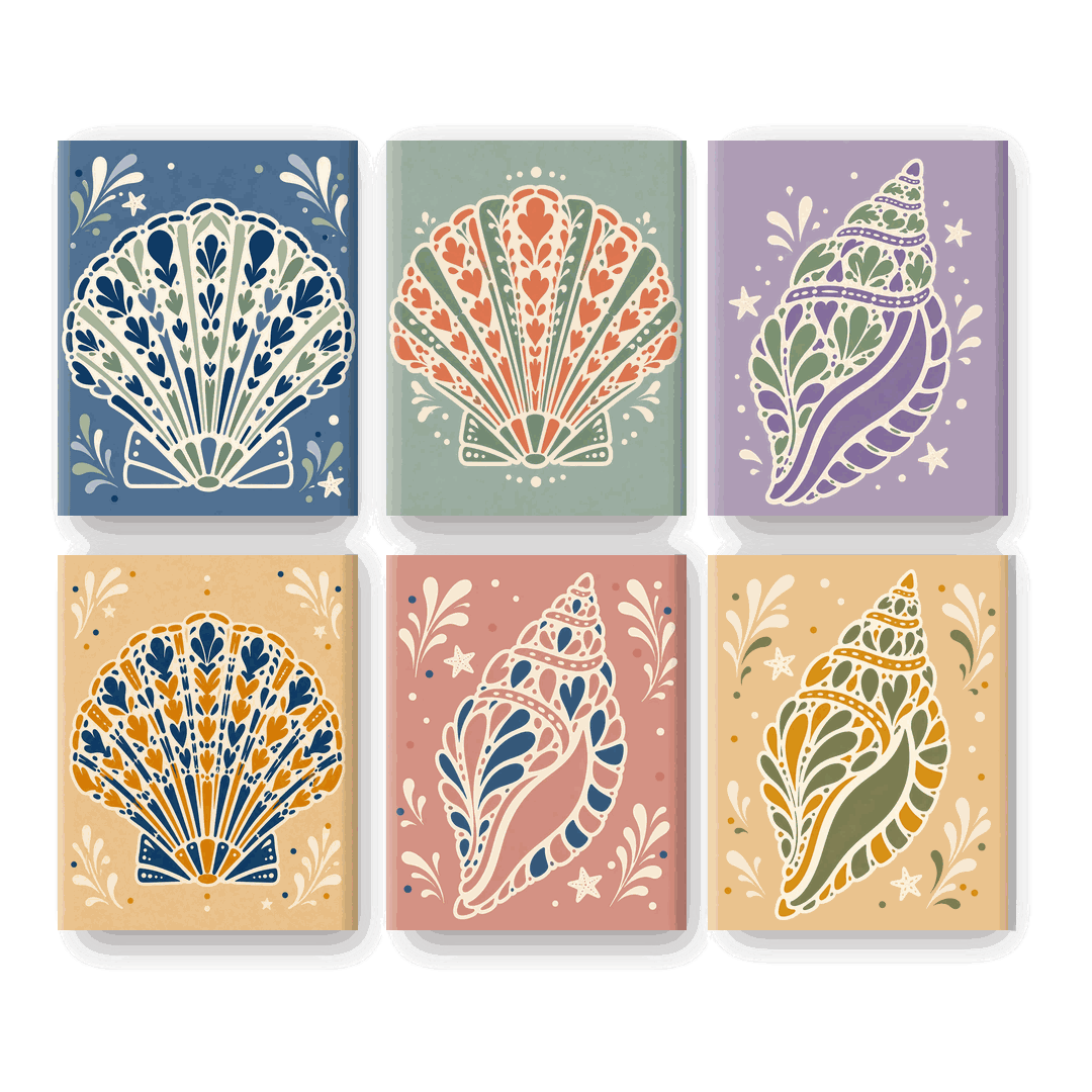 6 Mini Paintings | Kleurrijke Schelp Set