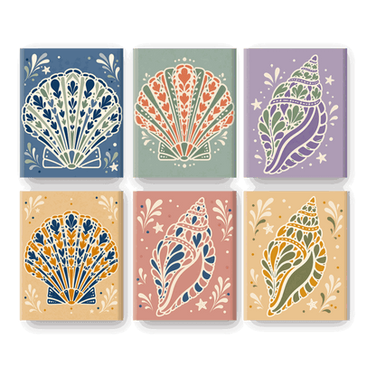 6 Mini Paintings | Kleurrijke Schelp Set