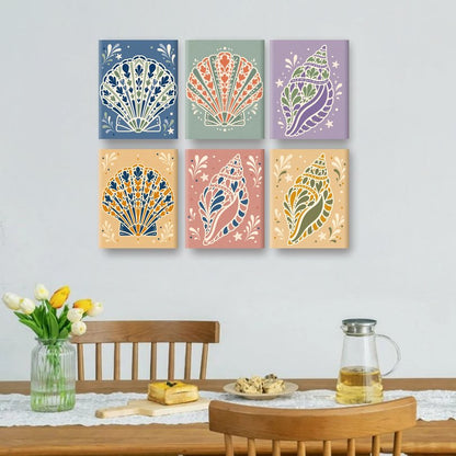 6 Mini Paintings | Kleurrijke Schelp Set