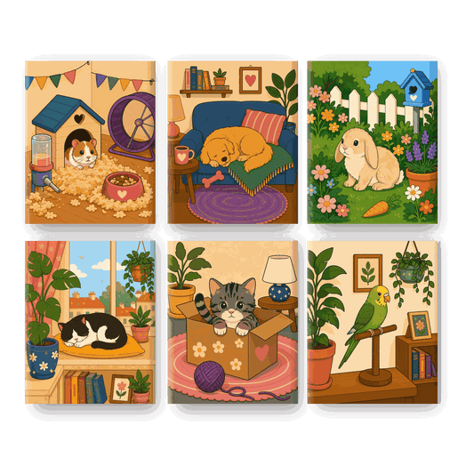 6 Mini Paintings | Gezellige Huisdieren Set