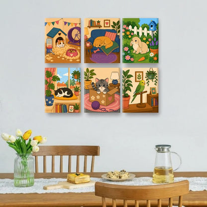 6 Mini Paintings | Gezellige Huisdieren Set