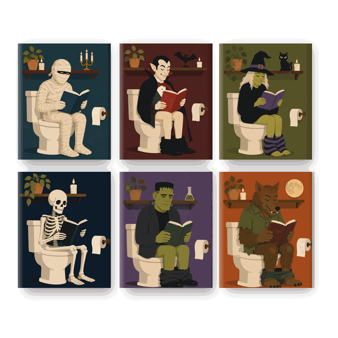 6 Mini Paintings | Monsters op het Toilet Set - Schilder Op Nummers