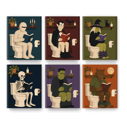 6 Mini Paintings | Monsters op het Toilet Set - Schilder Op Nummers