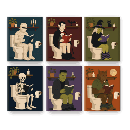 6 Mini Paintings | Monsters op het Toilet Set - Schilder Op Nummers