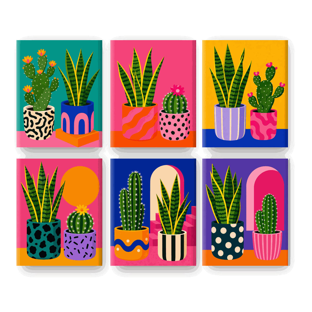 6 Mini Paintings | Planten & Cactussen Set - Schilder Op Nummers