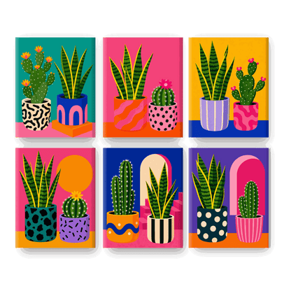 6 Mini Paintings | Planten & Cactussen Set - Schilder Op Nummers