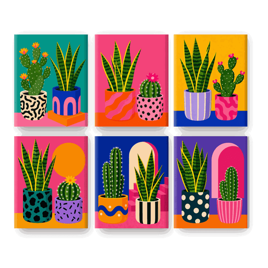 6 Mini Paintings | Planten & Cactussen Set - Schilder Op Nummers