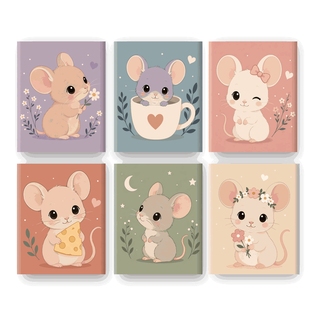 6 Mini Paintings | Schattige Muisjes Set - Schilder Op Nummers