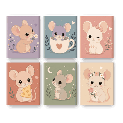 6 Mini Paintings | Schattige Muisjes Set - Schilder Op Nummers