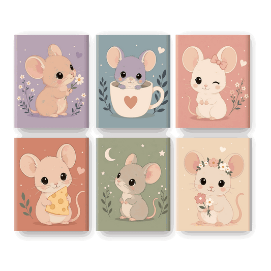 6 Mini Paintings | Schattige Muisjes Set - Schilder Op Nummers