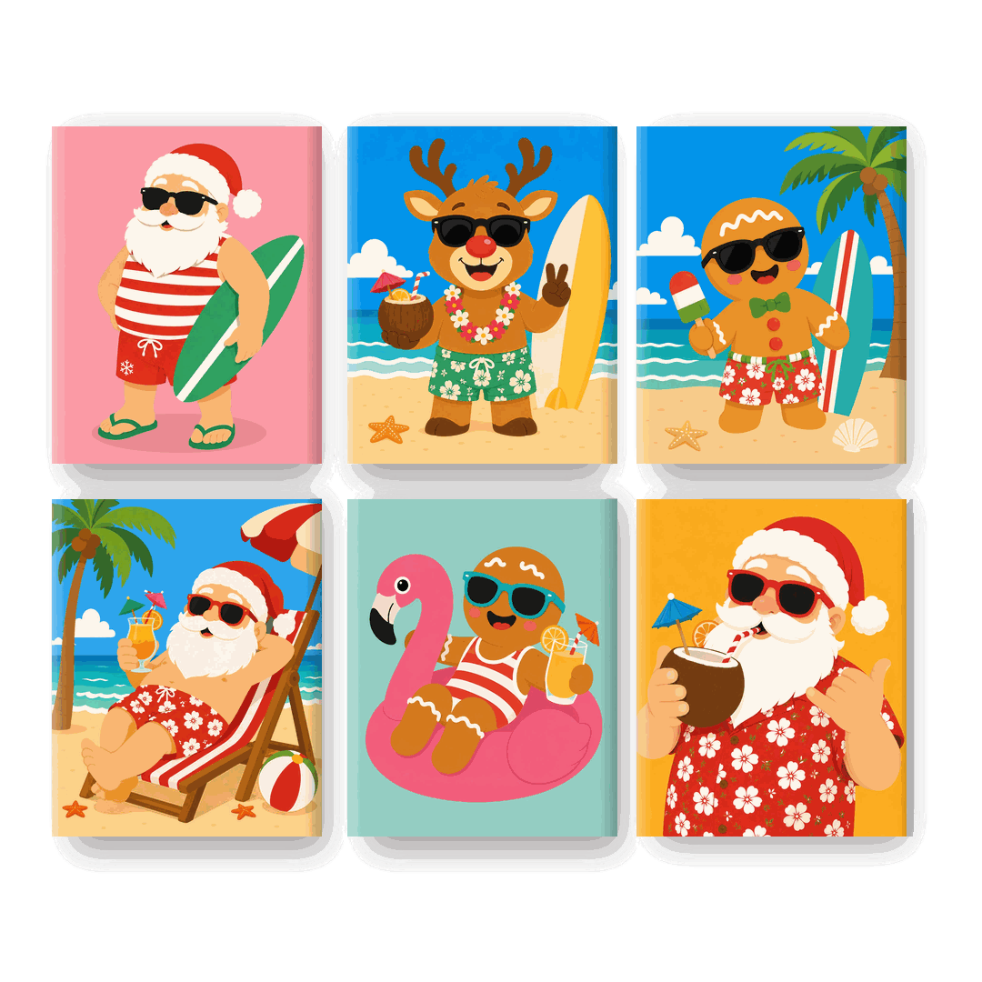 6 Mini Paintings | Kerst & Strand Set