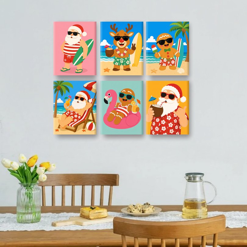 6 Mini Paintings | Kerst & Strand Set