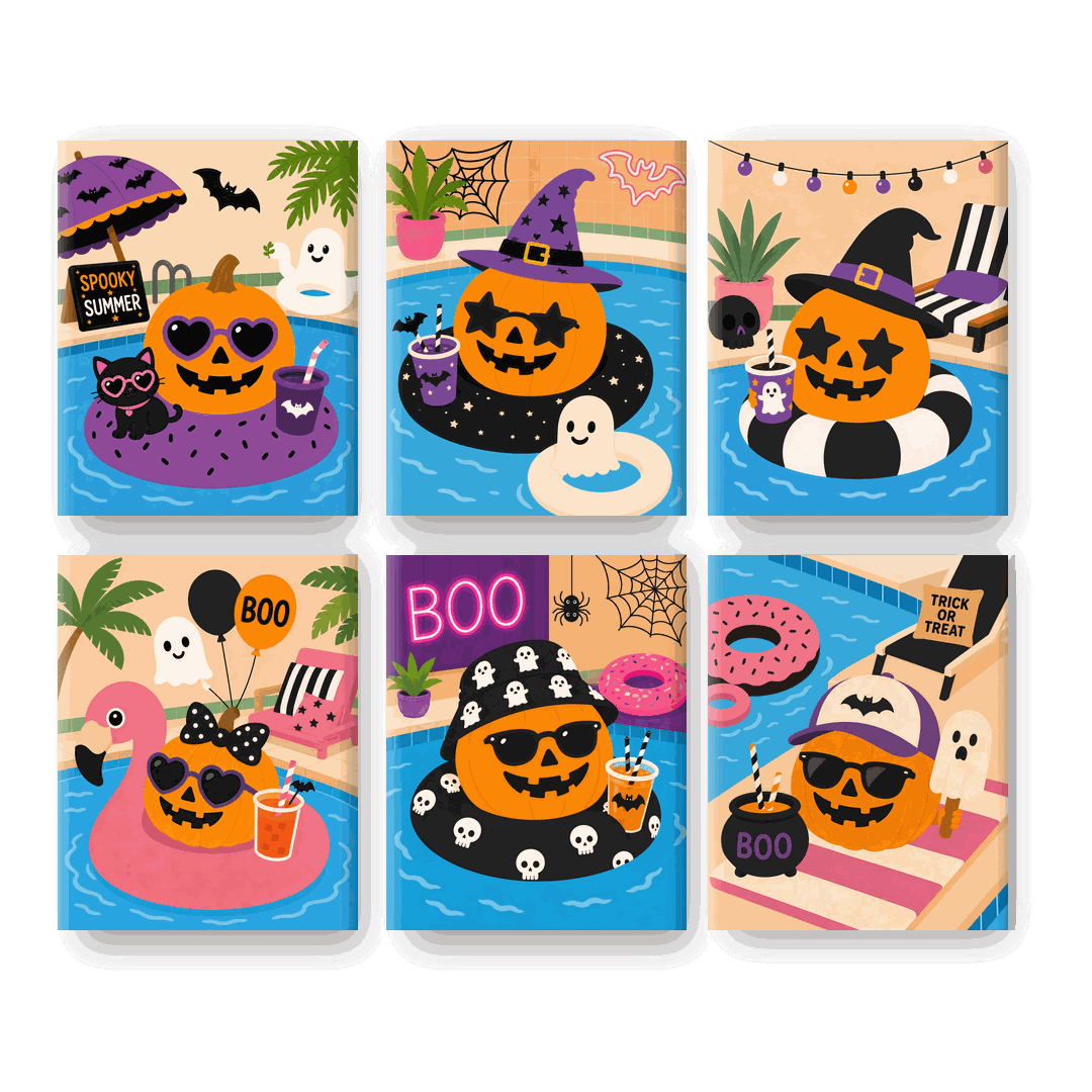 6 Mini Paintings | Spooky Zwembad Feest Set