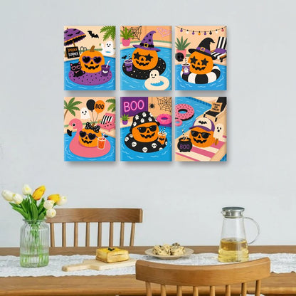 6 Mini Paintings | Spooky Zwembad Feest Set