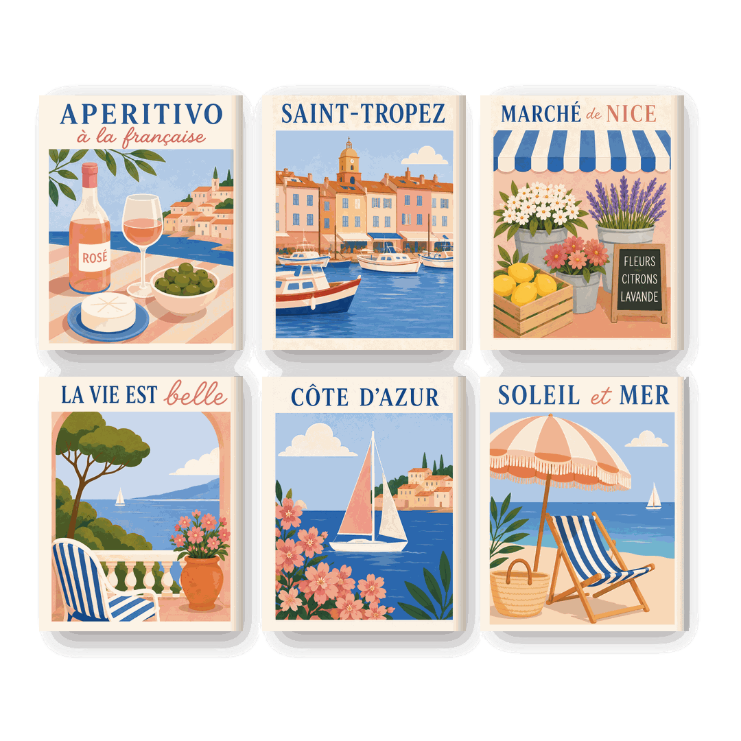 6 Mini Paintings | Franse Rivièra Set