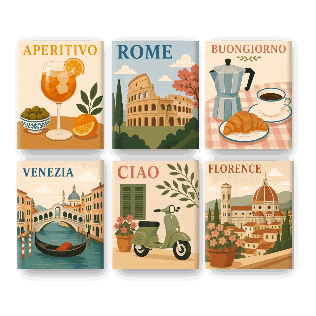 6 Mini Paintings | Italia Amore Mio Set - Schilder Op Nummers