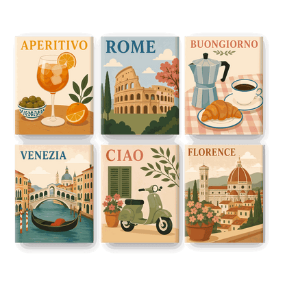 6 Mini Paintings | Italia Amore Mio Set - Schilder Op Nummers