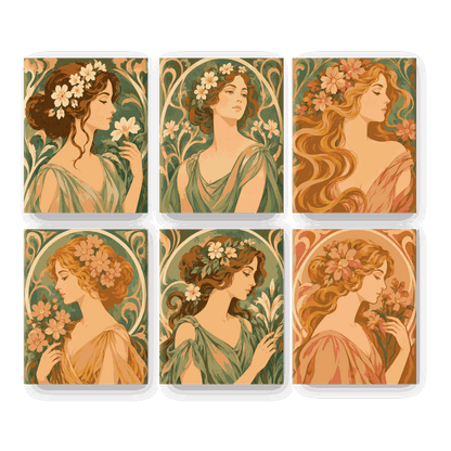 6 Mini Paintings | Nouveau Muses Set - Schilder Op Nummers