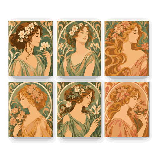 6 Mini Paintings | Nouveau Muses Set - Schilder Op Nummers