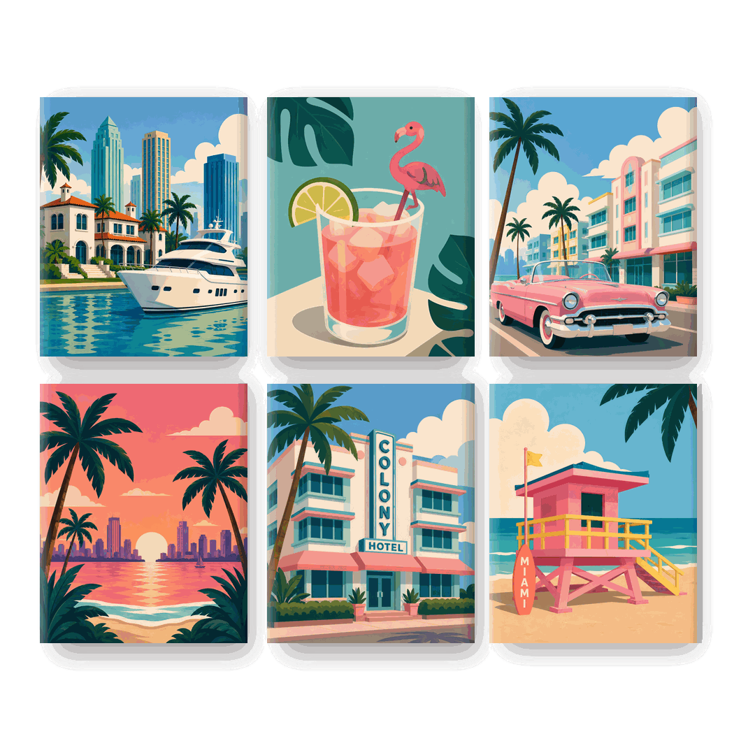 6 Mini Paintings | Welcome to Miami Set - Schilder op nummers